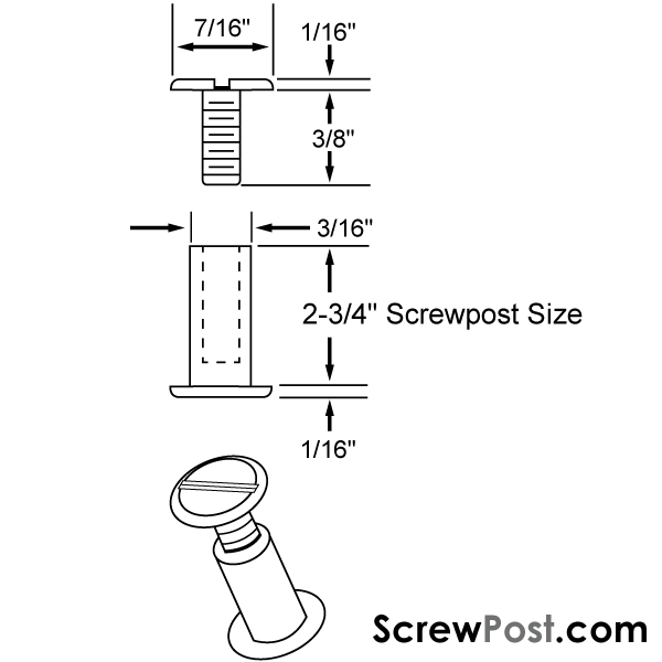 2-3/4" Aluminum Screw Posts <font color=177ddd><b>(100 Sets)</b></font>